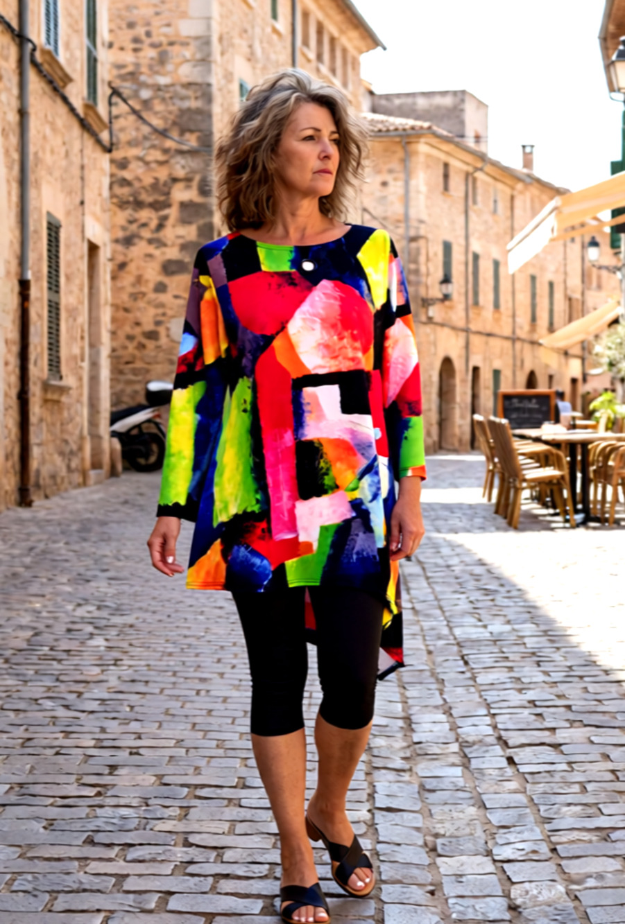 Mishca geometric vibrant assymetrical tunic top L